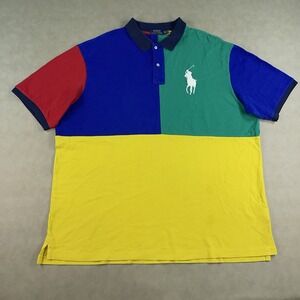 Polo Ralph Lauren Polo Shirt Mens 3XLT Multi Color Block Big Pony Rugby Casual